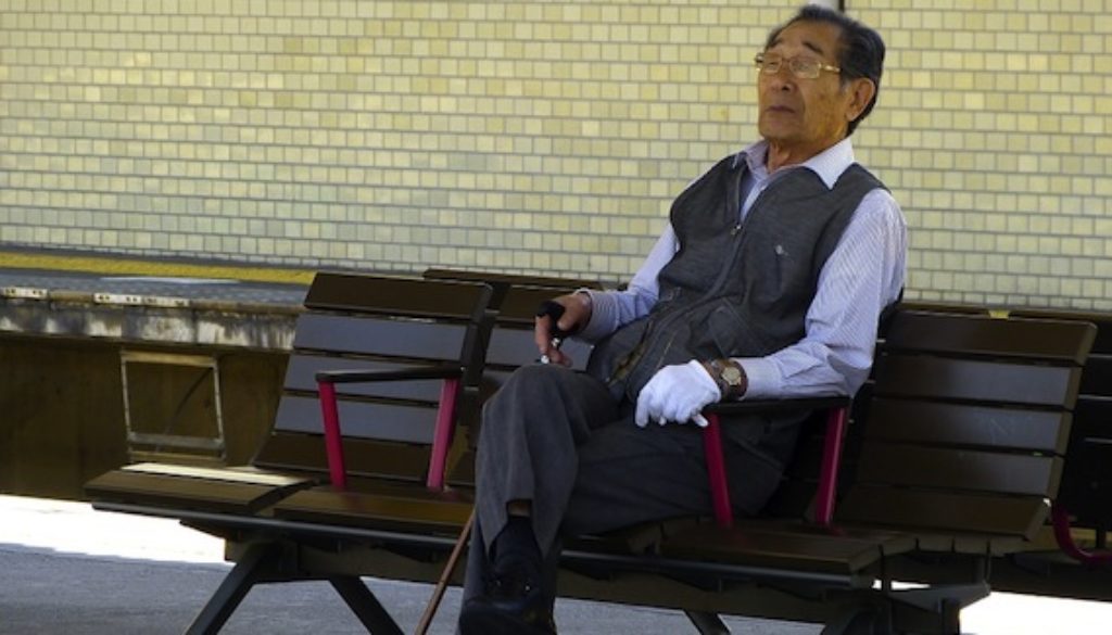 Thinking Japanese Grandpa Old Man Bench Sitting
